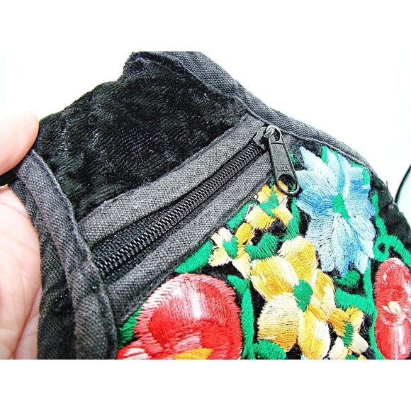 Hand Embroidered Velvet Mini Crossbody Bag Purse Multicolor Floral Stitched Flat - Picture 12 of 12